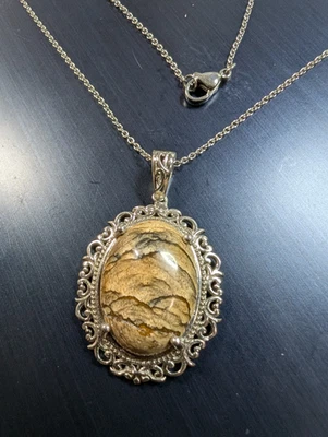 Cuadro colgante de jaspe en platino Bond cadena de acero inoxidable GRATIS DAD817 Foto 1 de 4