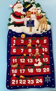 Vintage Felt Advent Calendar ~ Wall Hanging~ With 20 Inserts ~ Christmas Santa - Picture 1 of 6