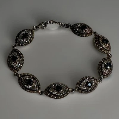 PULSERA VICTORIANA FILIGRANA PLATA ESTERLINA 925 ZAFIRO AZUL 2,70 CT AJUSTABLE Foto 1 de 4