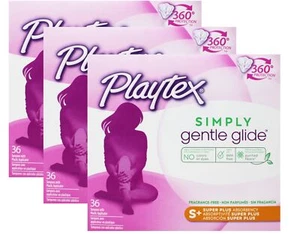 3 Pack Playtex Simply Gentle Glide Unscented Tampons Super Absorbency 36 Count - Picture 1 of 5