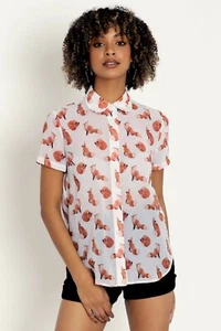 Camisa Top Black Milk Ghost Foxes Linda con Botones Talla 16 NUEVA CON ETIQUETAS - Imagen 1 de 9