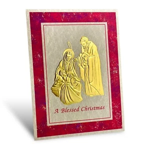 Religiöse FROHE WEIHNACHTEN Karte, ""Gold Textur Krippe"" + Umschlag - Bild 1 von 4