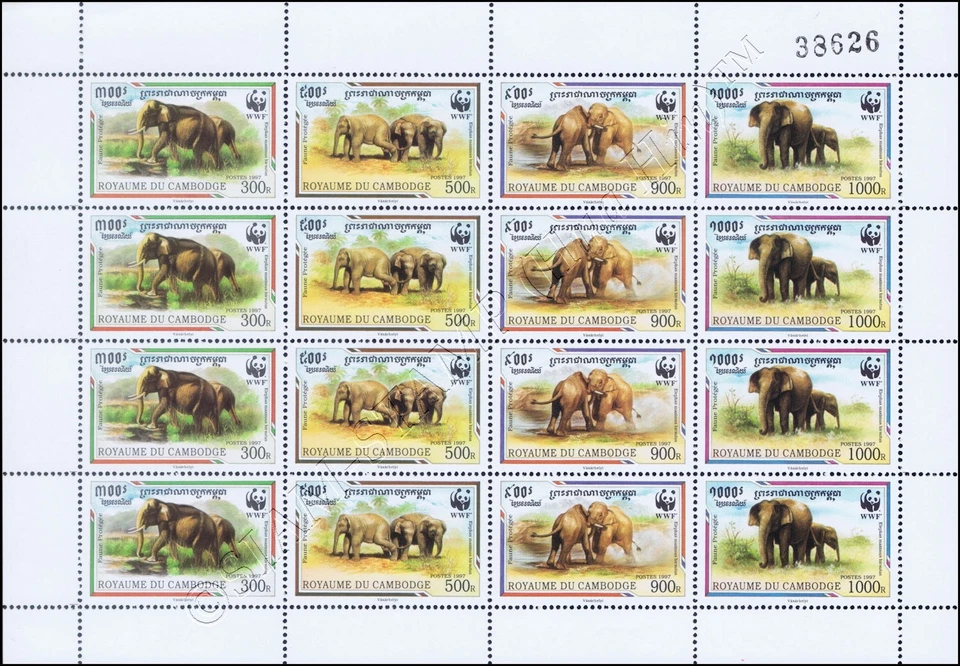 Conservación Mundial: Elefante Malaya -Hoja (ii) con número de cuenta- (MNH) Foto 1 de 1