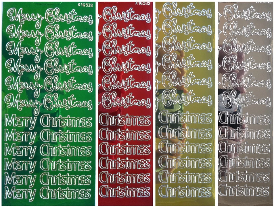 METALLIC MERRY CHRISTMAS Peel Off Stickers Gold Silver Red Green Card Making - image 1 of 1