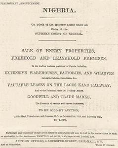 1916 WWI Nigeria Sale Of Enemy Properties Warehouses Factories London Auction - Picture 1 of 1