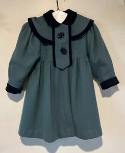 Rothschild Girls 6 Green Wool Blend Dress Coat w Velvet Embroidered Vintage - Picture 1 of 18