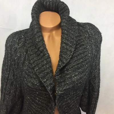 Kenar 羊毛混纺毛衣女式大号开衫开襟黑色披肩 — 第 1/4 张图片