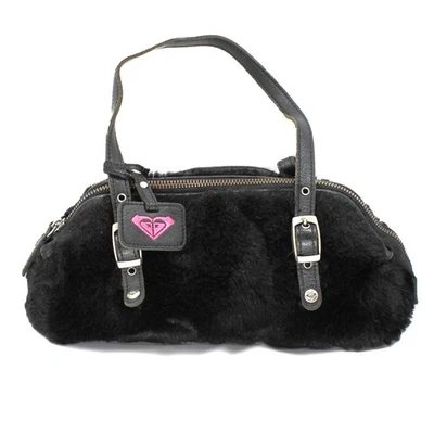 Cartera de cuero vintage Y2K ROXY de piel sintética forro rosa intenso negra *Uso suave Foto 1 de 4