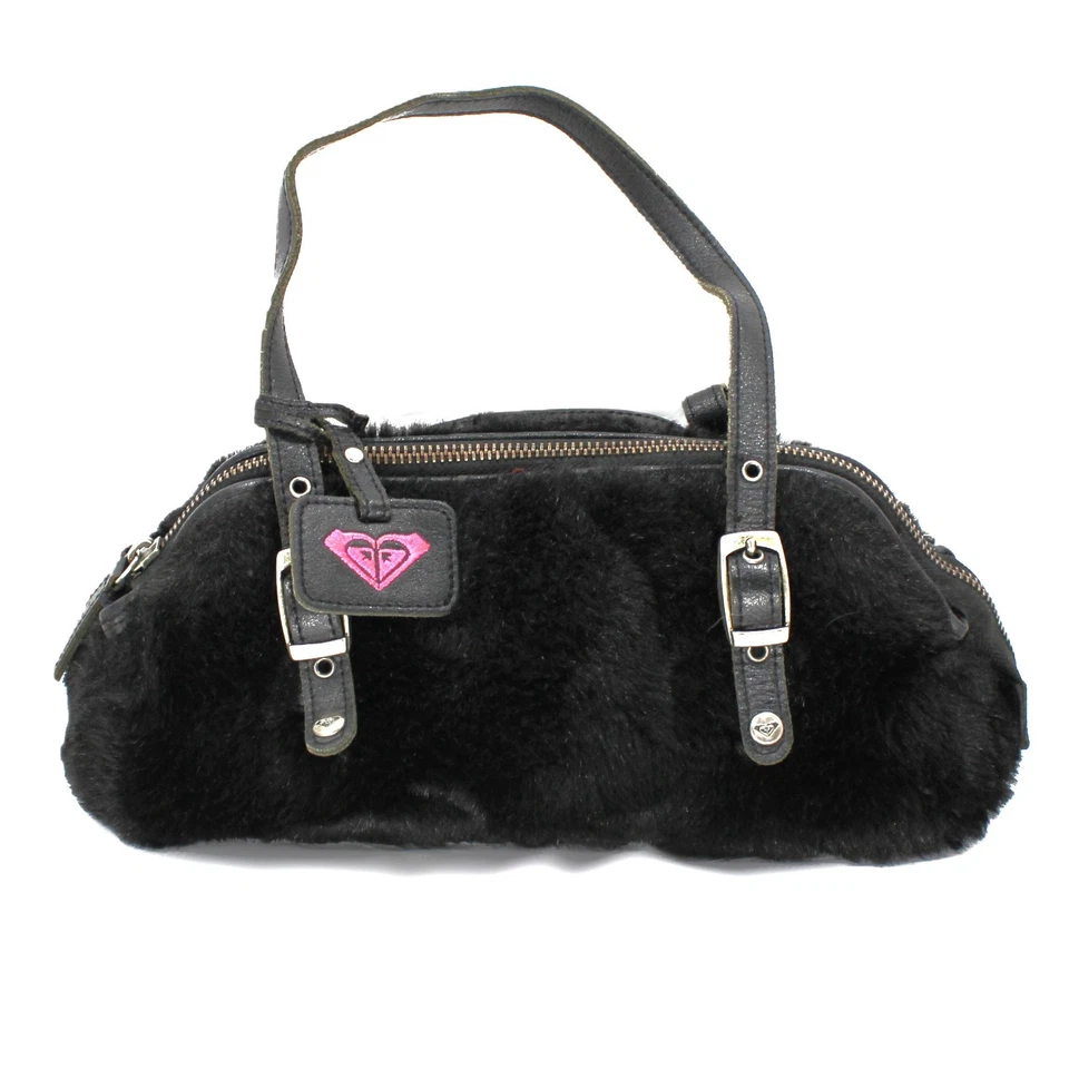 Cartera de cuero vintage Y2K ROXY de piel sintética forro rosa intenso negra *Uso suave Foto 1 de 4