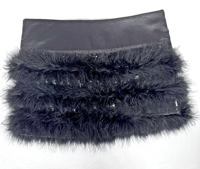 Bebe шелк и перо с блестками акцент черный мини юбка размер 2 праздник вечеринки - Изображение 1 из 4