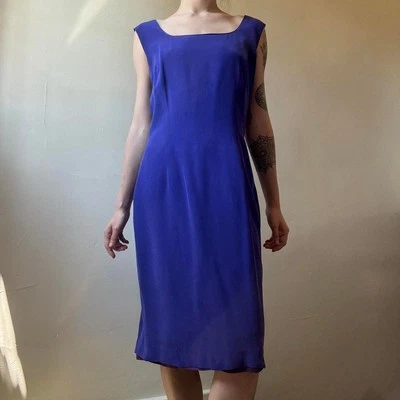 Vintage MariAnna Vestido Feminino de Seda Azul Roxo Anos 10 90 Férias Europeias de Verão - Imagem 1 de 4