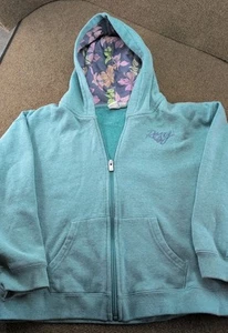 Roxy Youth Fleece Hoodie Full Zip Girls Large 12/14 Teal Blue Green - Picture 1 of 8
