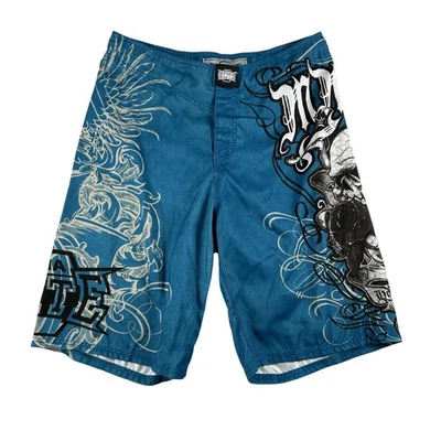 Pantalones Cortos de Tabla MMA Elite Para Hombres Medianos Azul Calavera Rosa Tatuaje Y2K Surf Traje de Baño Foto 1 de 4