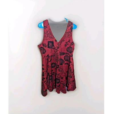 Charlotte Russe 连衣裙迷你无袖女式 XL 栗色黑色花卉图案 — 第 1/4 张图片