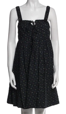 Marc Jacobs Lined Seersucker Baby Doll Black A Line Pockets Black Floral Dress - Image 1 of 4