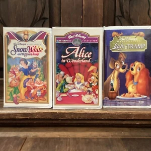 Disney VHS Lot Snow White Alice In Wonderland Lady And The Tramp - Picture 1 of 9