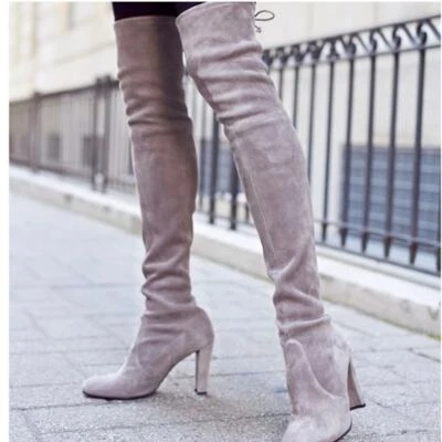 Bota STUART WEITZMAN Highland Gamuza Sobre la Rodilla Gris Claro 8 Foto 1 de 4