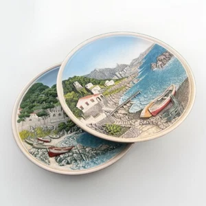 Vtg Fornes y Sanchis Ceramic 3D Plate Spain 80’s Coastline Mountains Boat Castle - Picture 1 of 10