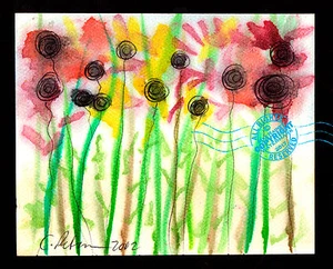 "Flowers" Spring Fun Happy Original Watercolor PAINTING Signed Garden Abstract - Picture 1 of 12