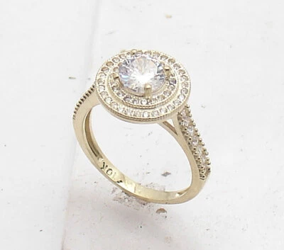 Size 6.25 Cubic Zircon CZ Wedding Engagement Ring Real Solid 10K Yellow Gold  - Image 1 of 4