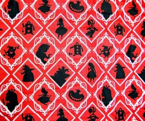 Alice in Wonderland Fabric black/red print cotton fabric - by the HALF YARD - Picture 1 of 3