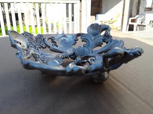 Pewter Bowl Holder 3 Footed Sea Shell Design Trivet Kitchen Gadget Dish Tray - Bild 1 von 3