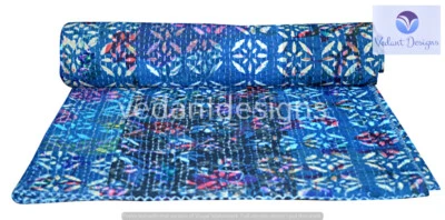 Colcha Kantha bloco indiano feita à mão reversível colcha dupla algodão cobertor - Imagem 1 de 4