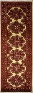 Rugstc 2.5x10 Senneh Caucasian Design White Runner Rug,Hand-Knotted,Tribal Khan - Picture 1 of 5