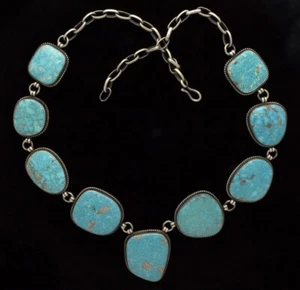 Natural Evans Turquoise Chain Link Necklace By Navajo Artist Nila Johnson - Picture 1 of 2