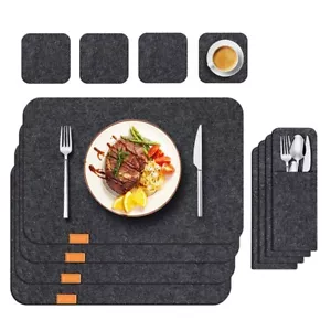 18Pcs Anti-Slip Natural Felt Dining Table Placemats Set Heat Insulated Coasters - Picture 1 of 15