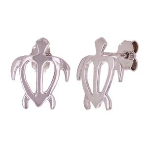 14k White Gold Hawaiian Sea Turtle Stud Earrings 13mm x 10.5mm 1.3 grams - Picture 1 of 4