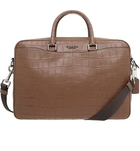 BN COACH BECKETT SLIM BRIEFCASE CROCODILE PRINT F72980 40x28x6.5 cm Saddle - Picture 1 of 12
