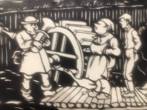 Orig. Scherenschnitt Dorfmusikanten HUGO KOCHER Tübingen 1904-1972 München Sign. - Bild 1 von 5