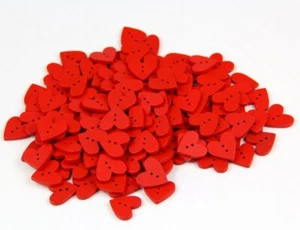 One Pack of 40pcs Red 20mm Heart Shaped Painted 2 Hole Wooden Buttons Package... - Picture 1 of 3