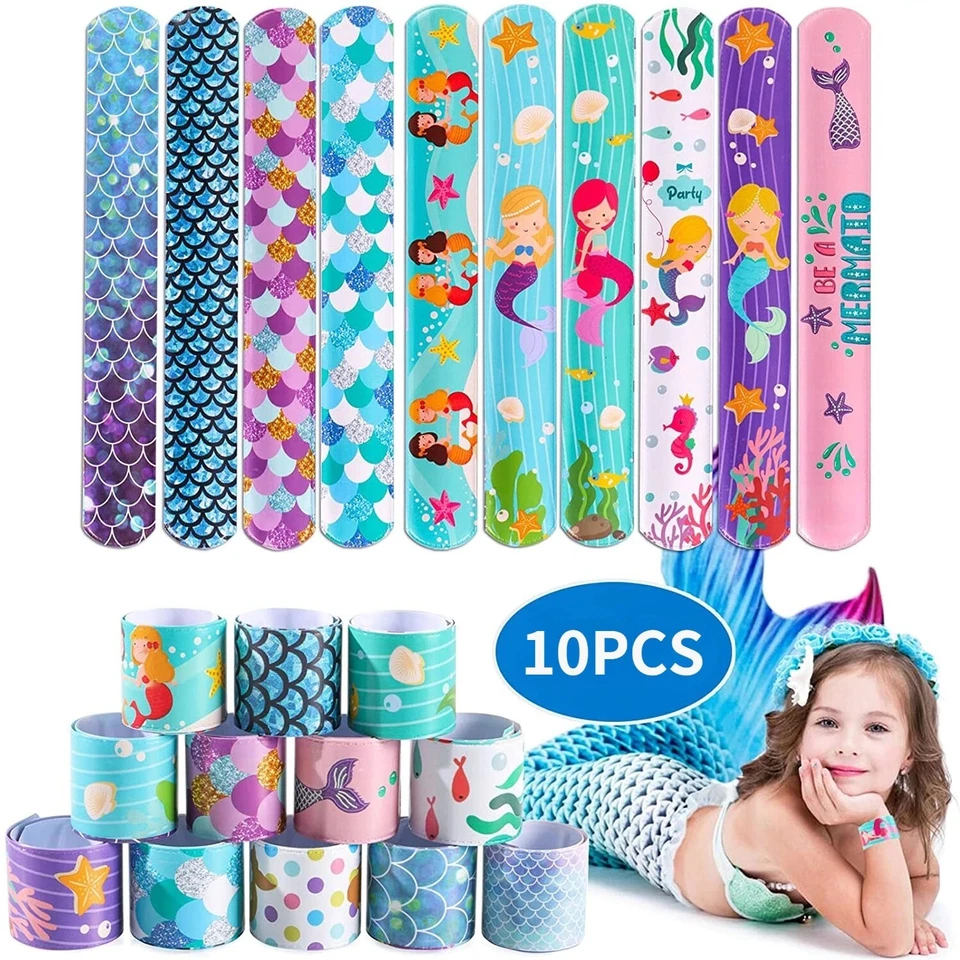 10 x Mermaid Slap Band Snap Bracelet Kids Party Bag Favour Stocking Filler Loot - Image 1 of 3