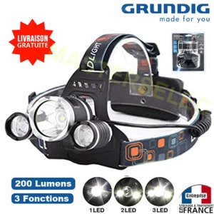 Lampe frontale SMD LED CREE 3 FAISCEAUX T6 ULTRA PUISSANTE SUR PILES R06 GRUNDIG - Imagen 1 de 1