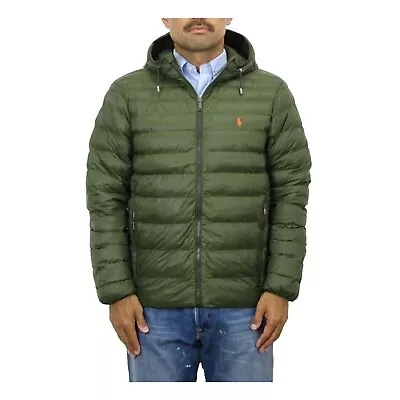 Polo Ralph Lauren Hooded Packable Full Zip Puffer Down Jacket - Olive (Orange) - - Image 1 of 4