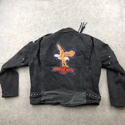 Vintage Harley Davidson Jacket Womens Large Denim Belted Motorcycle Biker - Image 1 of 4