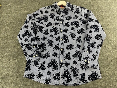 Joe Browns Shirt Men’s Large Button Up Floral Embroidered Plaid Blue N87 - Изображение 1 из 4
