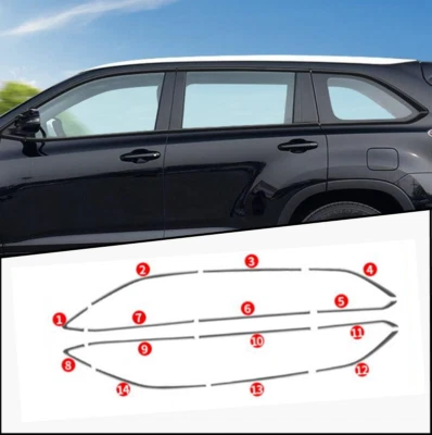 Tira de ventana de coche de acero negro Fit For Toyot@a Highlander 2016-2019 14 piezas Foto 1 de 3