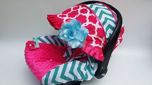 baby car seat cover canopy cover slip cover fitMost infant car seat pink green - Picture 1 of 2