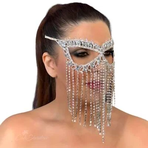 Crystal Tassel Mask Halloween Mask Masquerade Mask Women Rhinestone Face Jewelry - Bild 1 von 14