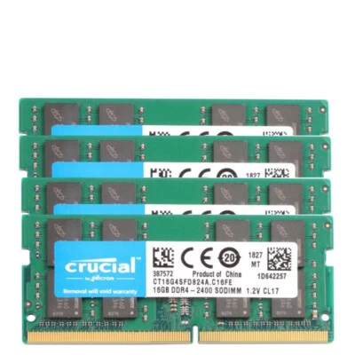 New Crucial 64GB (4X16GB) DDR4 2400MHz PC4-19200 SODIMM Memory Ram CT16G4SFD824A - Image 1 of 4