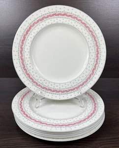6 Royal Worcester England Alpine Pink Bone China Speiseteller Blätter & Punkte - Bild 1 von 12