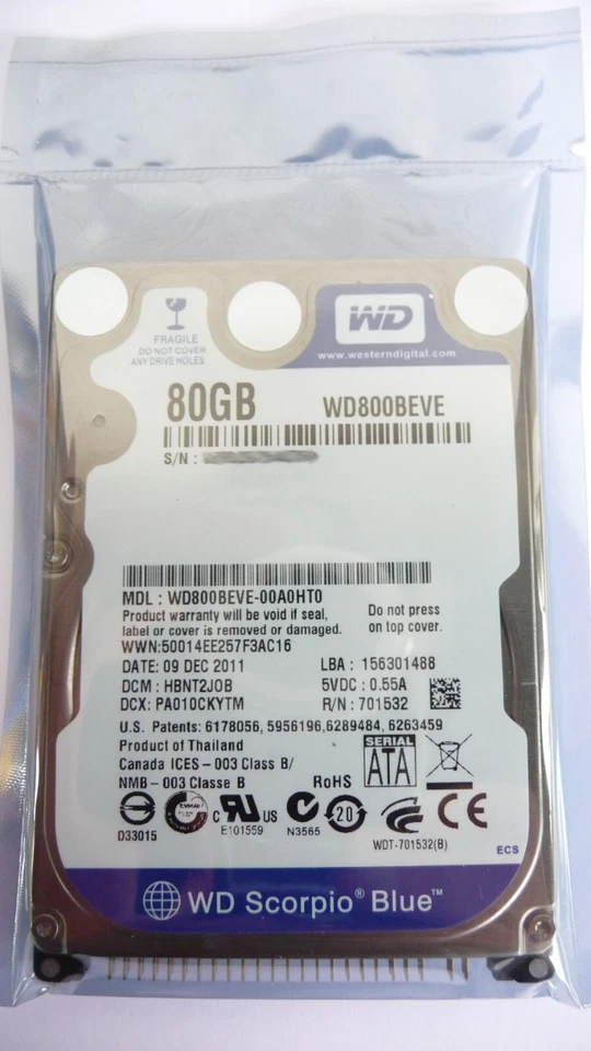 80GB Western Digital WD800BEVE Scorpio Blue 2.5-Zoll IDE 5400rpm (NEU) - Bild 1 von 1