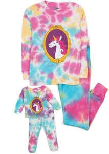 Leveret Girls' Rainbow Unicorn Matching Doll & Pajamas Set, Pink/Purple, 5years - Picture 1 of 7