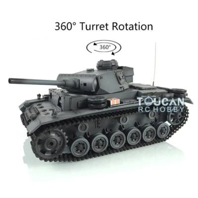 7.0 Henglong 1/16 Plastic German Panzer III L RTR RC Tank 3848 360° Turret Gray - Image 1 of 4
