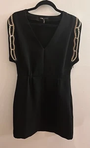 MAJE SZ 40/8 RIVIERA Black Crepe Gold Sequin & Bead Sleeveless Mini Dress #6994 - Picture 1 of 16