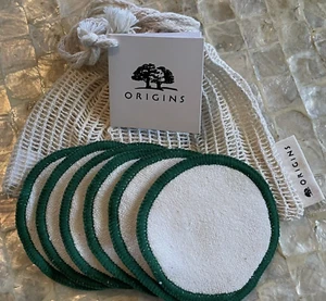 ORIGINS Set of 6 Reusable Cotton Rounds & Drawstring Pouch New FREE SHIP - Picture 1 of 4