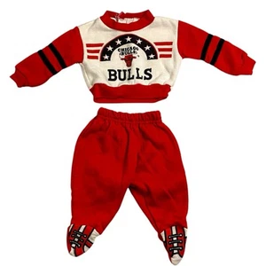 Vintage 90s Chicago Bulls Baby Sweatshirt Pant 6-9 Mo NBA Red Crewneck Logo 2 Pc - Picture 1 of 12